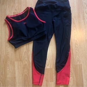 Gottex Black and Red Cropped Tank Yoga Top & Leggings Set